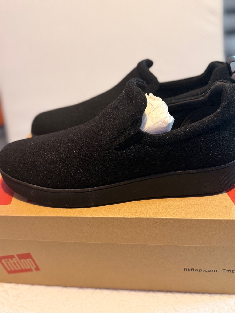 Fitflop Women’s Black Slip-On Wool-Style Loafers